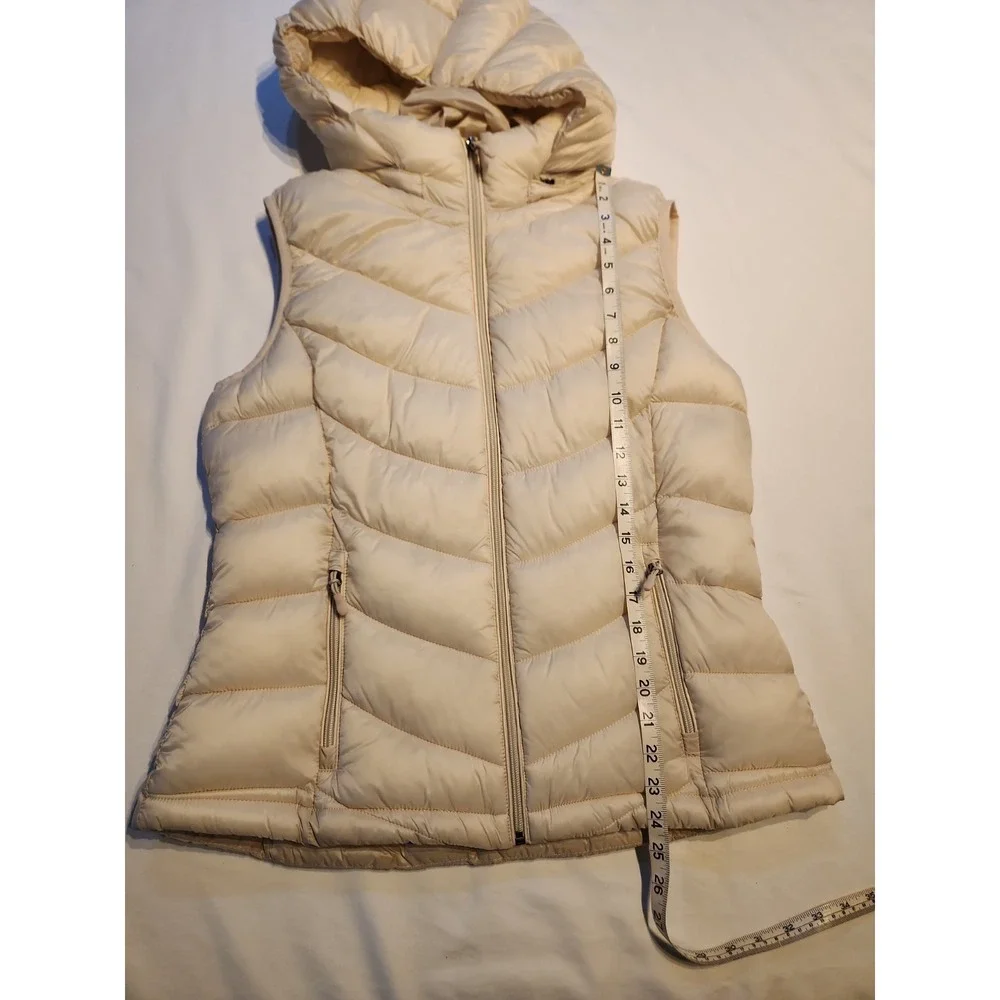 Charter Club Cream Lightweight Full Zip Puffer Vest Women's Size Large With Hood